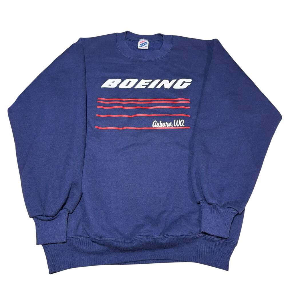 Vintage Jerzees Super Sweats Boeing Auburn WA Navy Blue Crewneck Sweatshirt S L